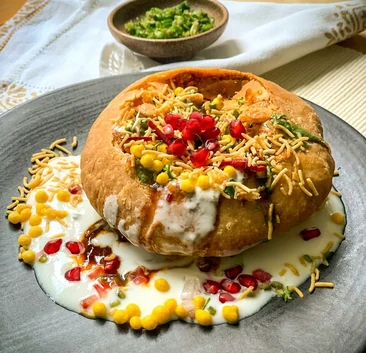 Raj kachori - a signature Indian street food dish at Ambala Chaat House in Edmonton